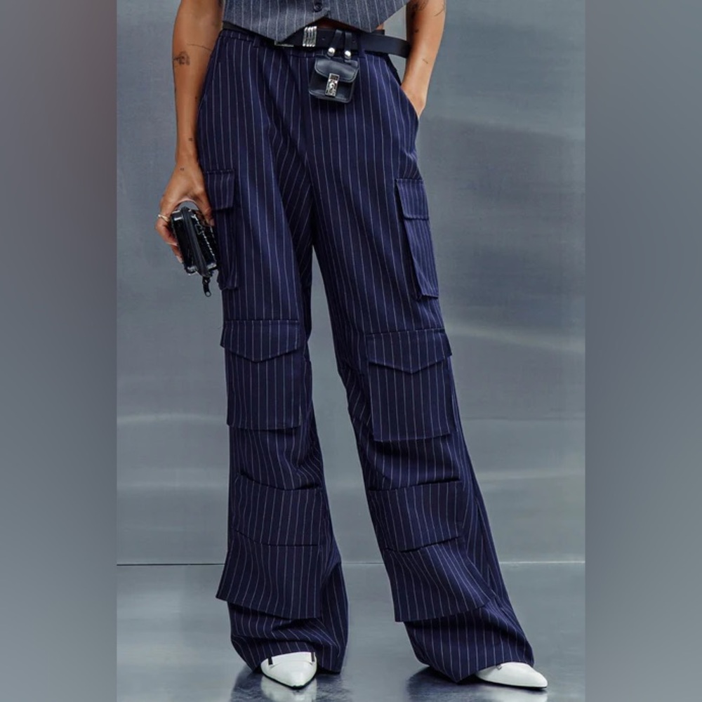 Women's Navy Pinstripe Cargo Pants